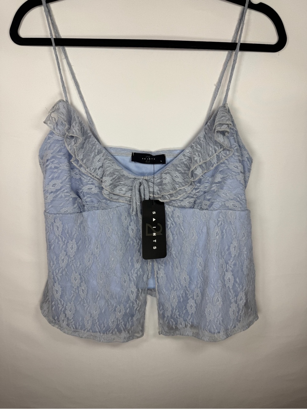 21 Saints Light Blue Lace Ruffle Cami Crop Top Women's Size Large L NWT Fairy